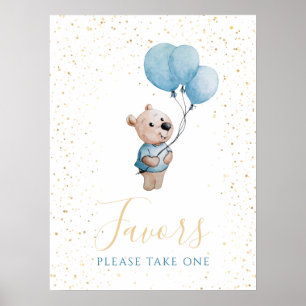 Watercolor Teddy Bear Baby Shower Gold Favours Sig Poster