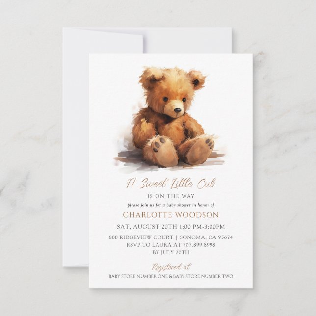 Watercolor Teddy Bear Baby Shower Invitation (Front)