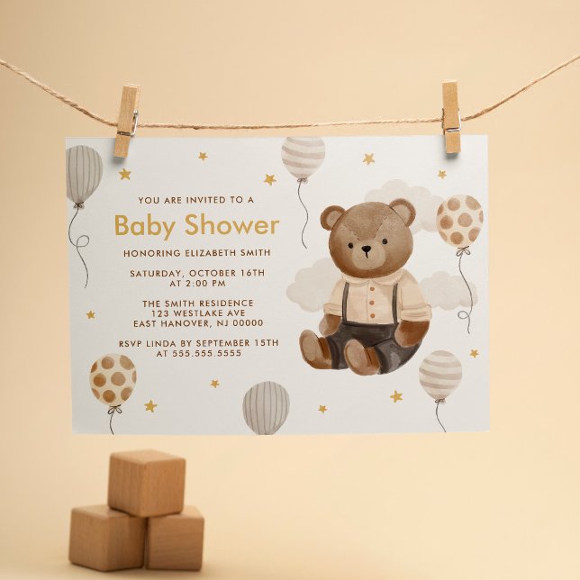 Watercolor Teddy Bear Baby Shower Invitation (Creator Uploaded)