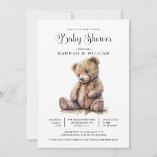 Watercolor Teddy Bear Baby Shower Invitation
