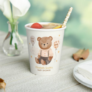 Watercolor Teddy Bear Baby Shower Paper Cups