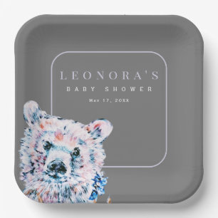 Watercolor Teddy Bear Baby Shower Paper Plate