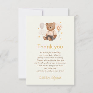 Watercolor Teddy Bear Baby Shower  Thank You Card