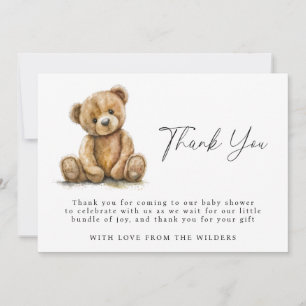 Watercolor Teddy Bear Baby Shower Thank You Card