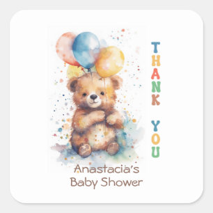 Watercolor Teddy Bear Baby Shower Thank You Square Sticker