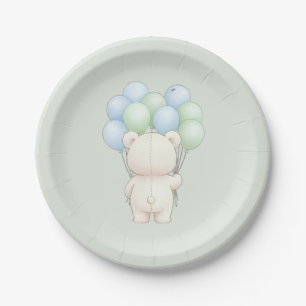 Watercolor Teddy Bear Balloons Baby Shower Paper P Plate