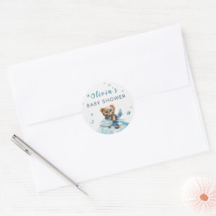 Watercolor Teddy Bear Bearly Wait  Baby Shower Classic Round Sticker