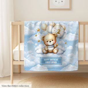 Watercolor teddy bear blanket 2nd birthday boy
