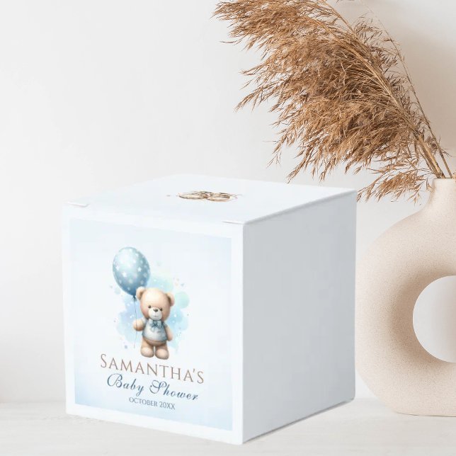 Watercolor Teddy Bear Blue Balloon Baby Shower Favour Box (Creator Uploaded)