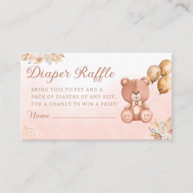 Watercolor teddy bear Boho diaper raffle Enclosure Card (Front)