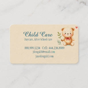 Watercolor Teddy Bear Child Minding Babysitting Business Card