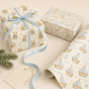 Watercolor Teddy Bear Christmas Wrapping Paper