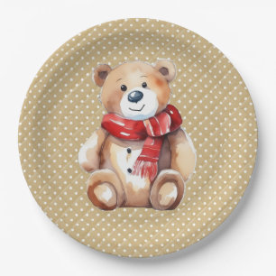Watercolor Teddy Bear for Birthday Paper Plate