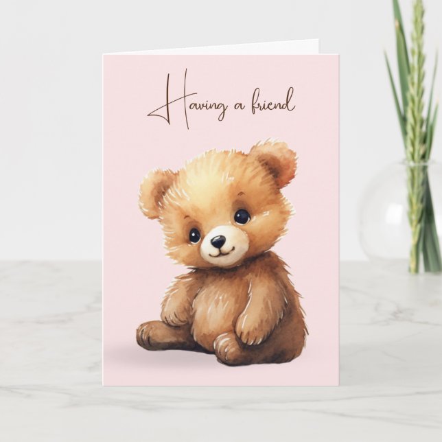 Watercolor Teddy Bear Friendship Card (Front)