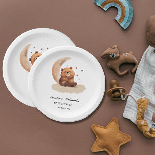 Watercolor Teddy bear gender neutral baby Paper Plate