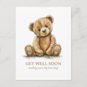 Watercolor Teddy Bear Get Well Postcard