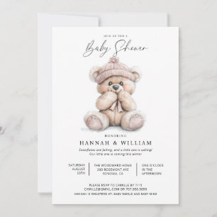 Watercolor Teddy Bear Girl Baby Shower Invitation