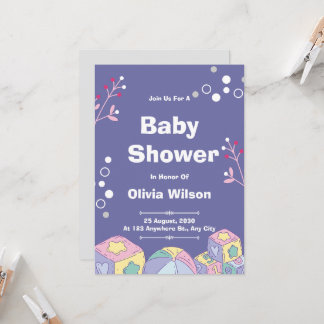 Watercolor Teddy Bear Hot Air Balloon Baby Shower  Invitation