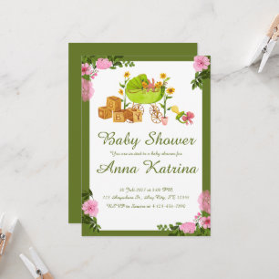 Watercolor Teddy Bear Hot Air Balloon Baby Shower Invitation