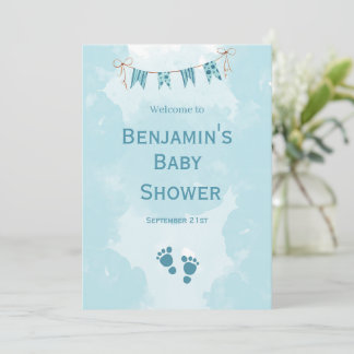 Watercolor Teddy Bear Hot Air Balloon Baby Shower Invitation