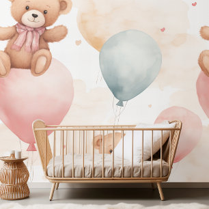"Watercolor Teddy Bear Hot Air Balloons Clipart Wallpaper