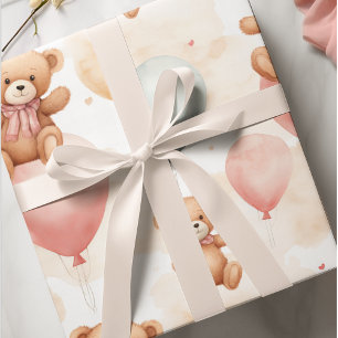 Watercolor Teddy Bear Hot Air Balloons Wrapping Paper
