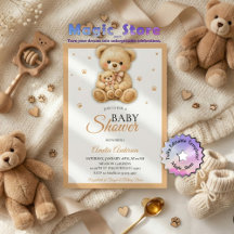 Watercolor Teddy Bear Mommy Cub Paws Baby Shower