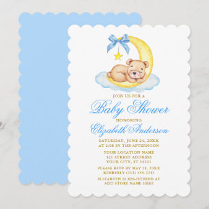 Watercolor Teddy Bear Moon Baby Shower Gold Invitation