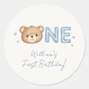 Watercolor Teddy Bear ONE 1st Birthday Classic Round Sticker