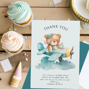 Watercolor Teddy Bear Pilot Baby Shower  Thank You Card