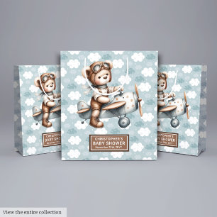 Watercolor Teddy Bear Pilot Baby Shower Treat Bag