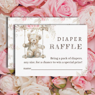 Watercolor Teddy Bear Pink Floral Diaper Raffle Enclosure Card