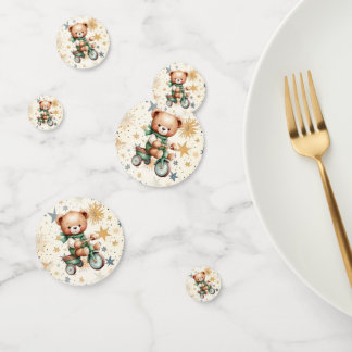Watercolor Teddy Bear Stars Green Bike Party Confetti