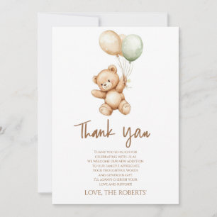 Watercolor Teddy Bear Thank You Card