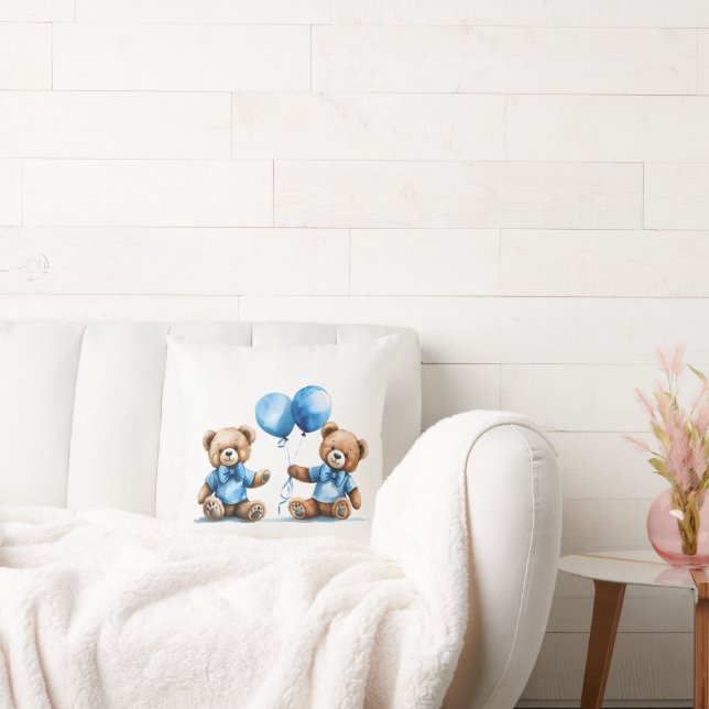 Watercolor Teddy Bear Twin Boys Cushion (Couch)