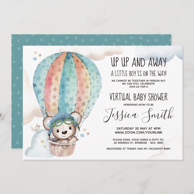 Watercolor Teddy Bear | Virtual Baby Shower Invitation (Front/Back)