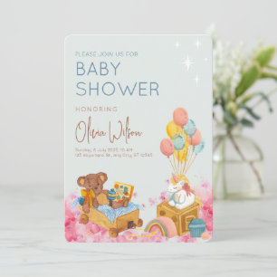 Watercolor Teddy Bear with balloon Oh Baby Shower  Invitation