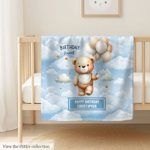 Watercolor teddy blanket for boy’s first birthday