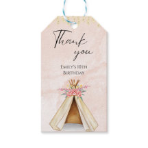 Watercolor Teepee Sleepover Birthday Thank you 