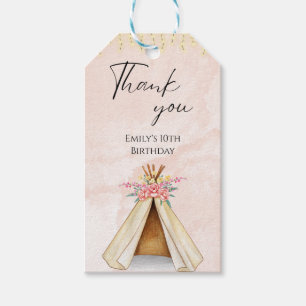 Watercolor Teepee Sleepover Birthday Thank you Gift Tags