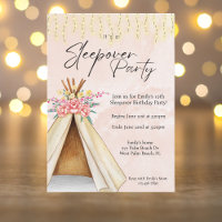 Watercolor Teepee Tent Sleepover Birthday Party In