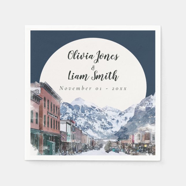 Watercolor Telluride Colorado Ski Mountain Napkin (Front)