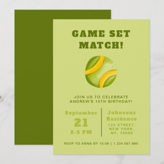 Watercolor Tennis Ball Kids Birthday Party Sport   Invitation (Front/Back)