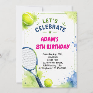 Watercolor Tennis Birthday Invitation Design