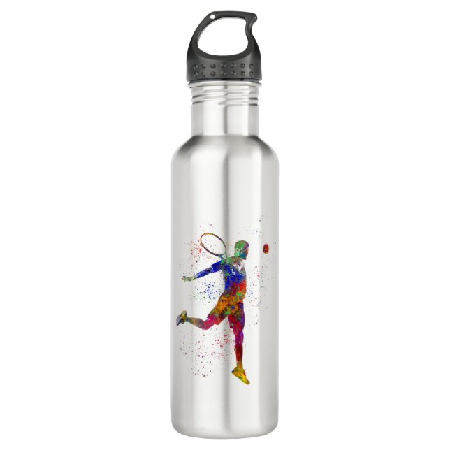 Watercolor tennis player 710 ml water bottle (Front)