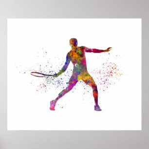Watercolor tennis player poster