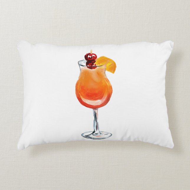 Watercolor Tequila Sunrise Cocktail Decorative Cushion (Front)