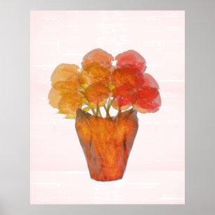 Watercolor Terra Cotta Orange Roses in Vase Poster