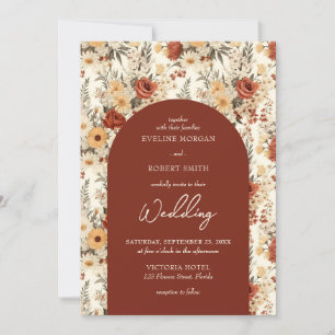 Watercolor terracotta and ivory wild flowers invitation