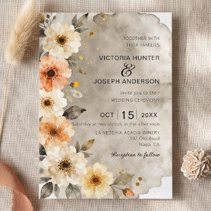 Watercolor Terracotta Beige Floral Fall Wedding Invitation
